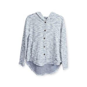 O'Neill Marled Gray and Ivory Hooded Oversized Snap Front Knit Sweater Small